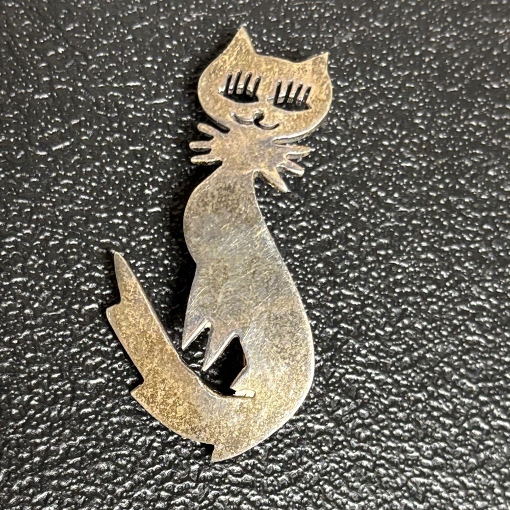 Taxco 925 Mexico Sterling Silver Eyelash Cat Kitten Brooch​